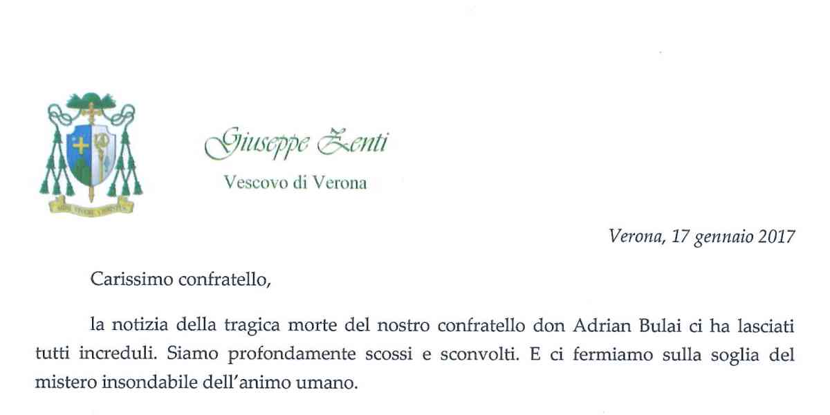 Lettera del Vescovo al Presbiterio per la morte di don Cristinel Adrian Bulai