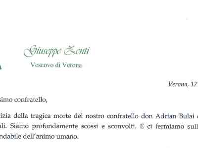 Lettera del Vescovo al Presbiterio per la morte di don Cristinel Adrian Bulai