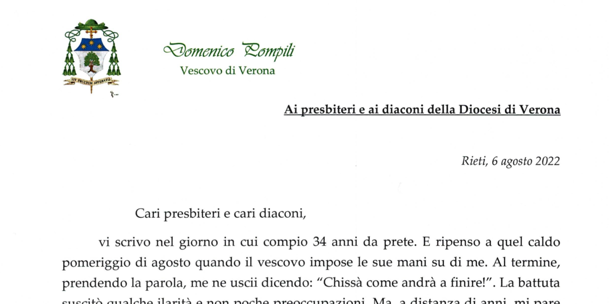 Il messaggio del vescovo Domenico a presbiteri e diaconi